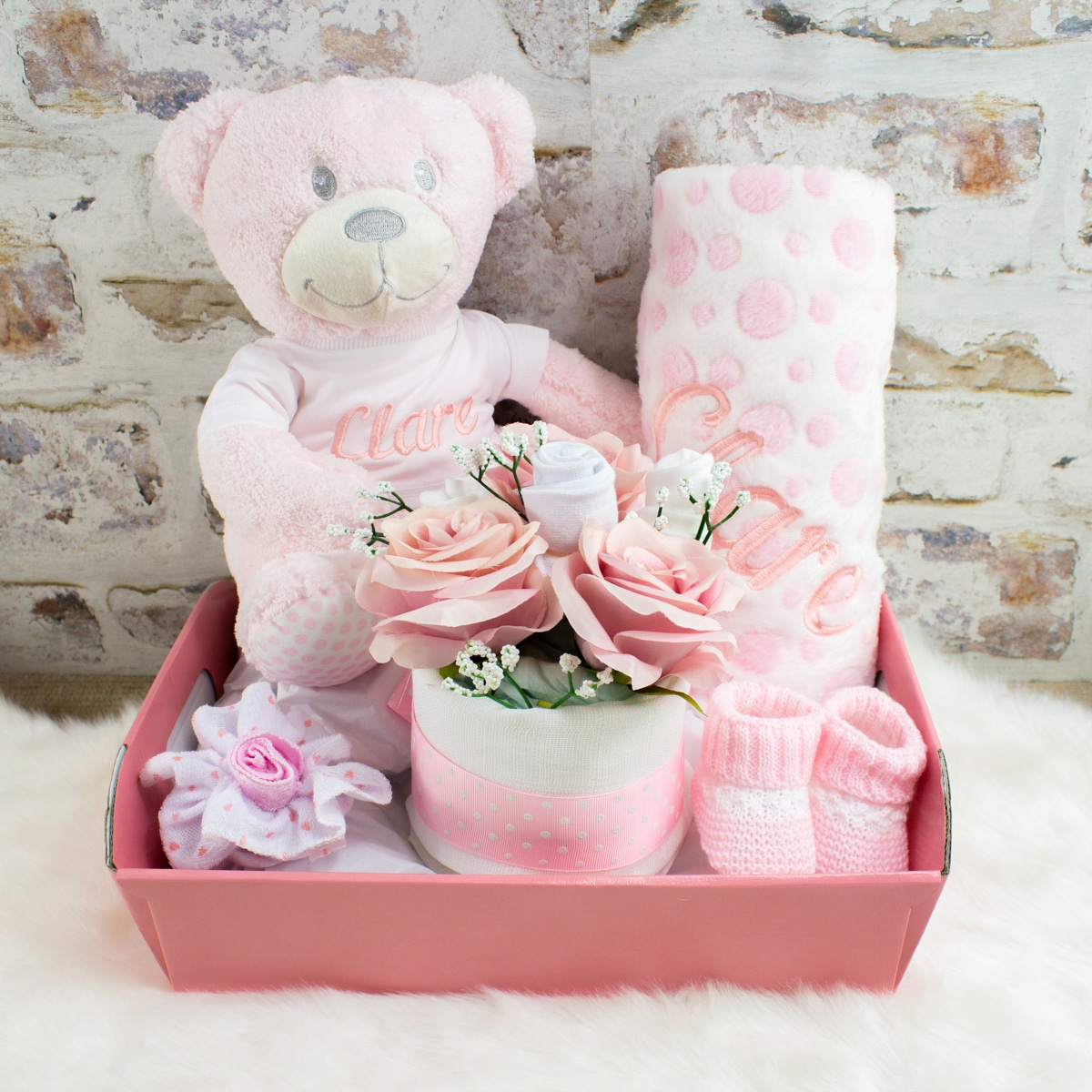 Personalised Baby Girl Teddy Bear & Blanket Gift Hamper