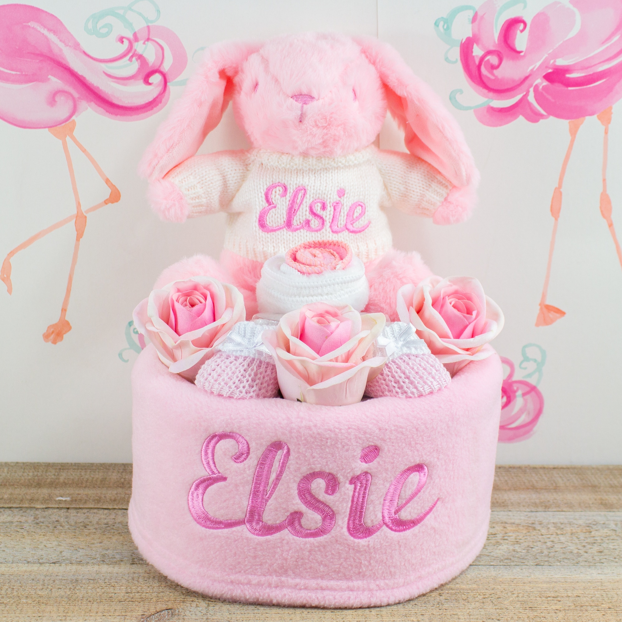Personalised Baby Girl Bunny Rabbit Pink Nappy Cake