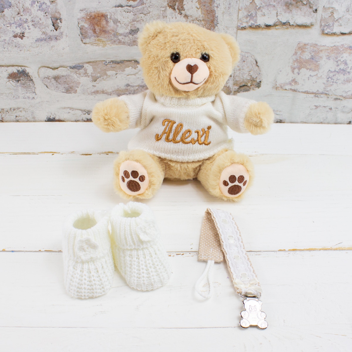 Personalised Gold Baby Gift Hamper - Personalised Teddy Bear