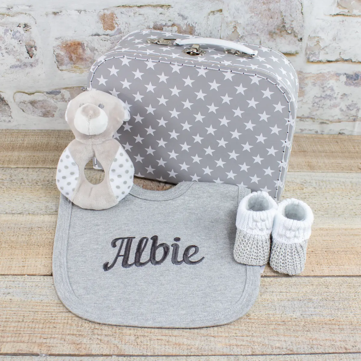 Personalised Grey Baby Starter Gift Box - Accessories
