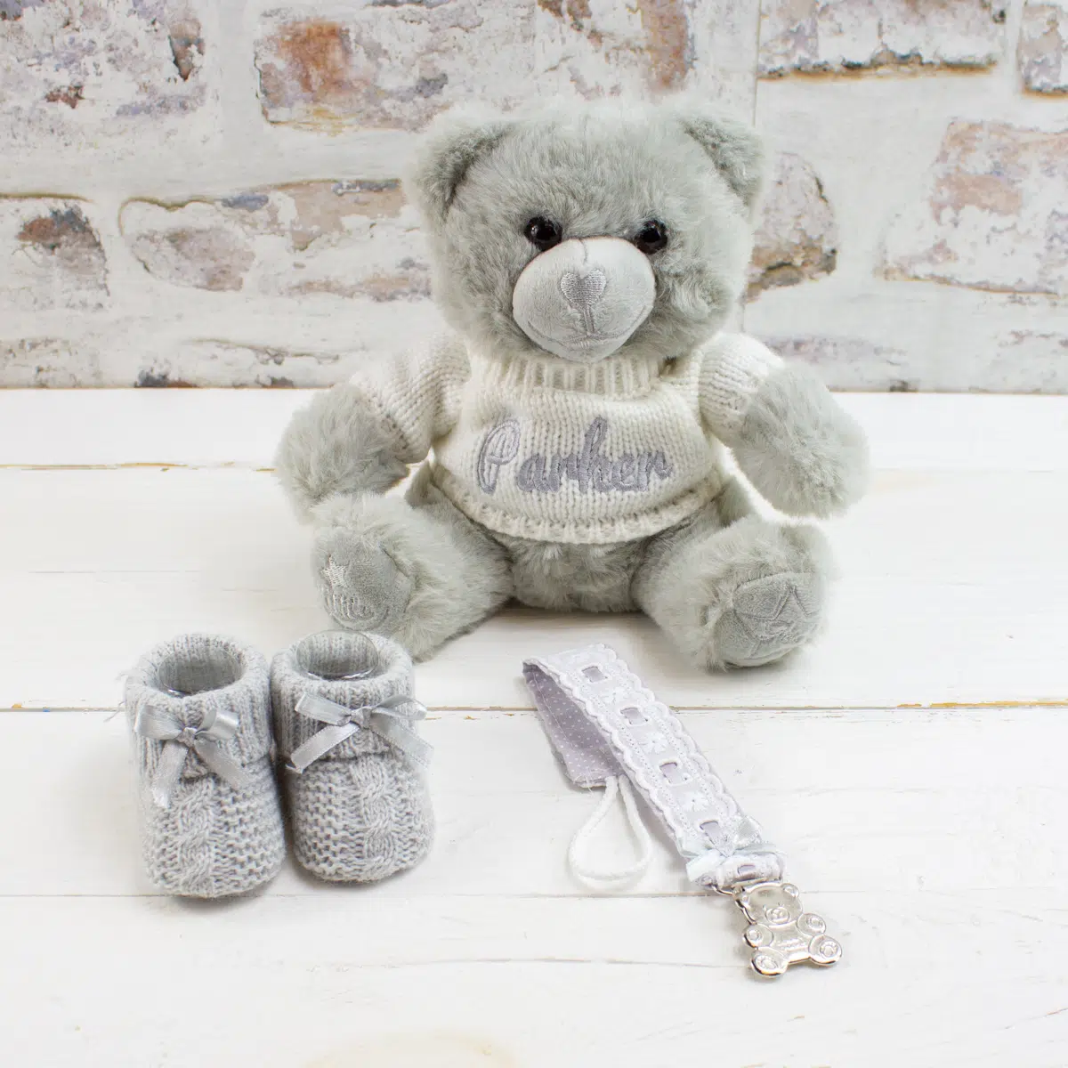 Personalised Grey baby gift hamper - Personalised Teddy bear