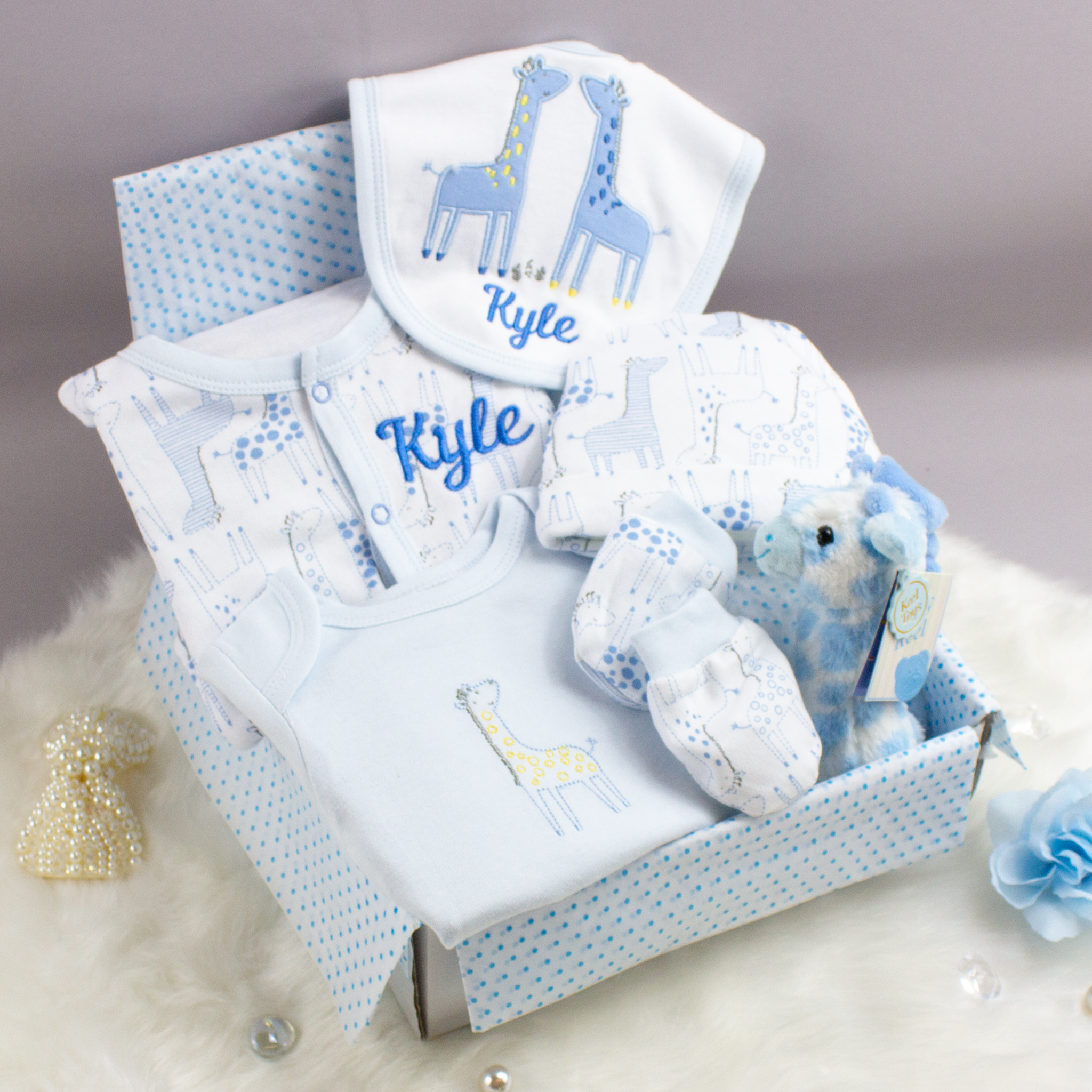 Personalised blue baby boy gift hamper