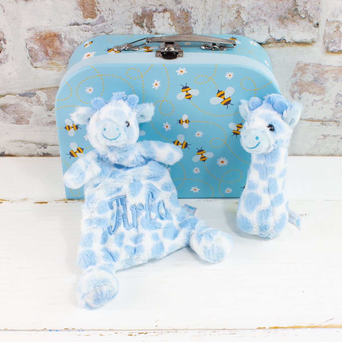 Personalised Baby Boy Blue Gift Hamper - Comforter & Rattle