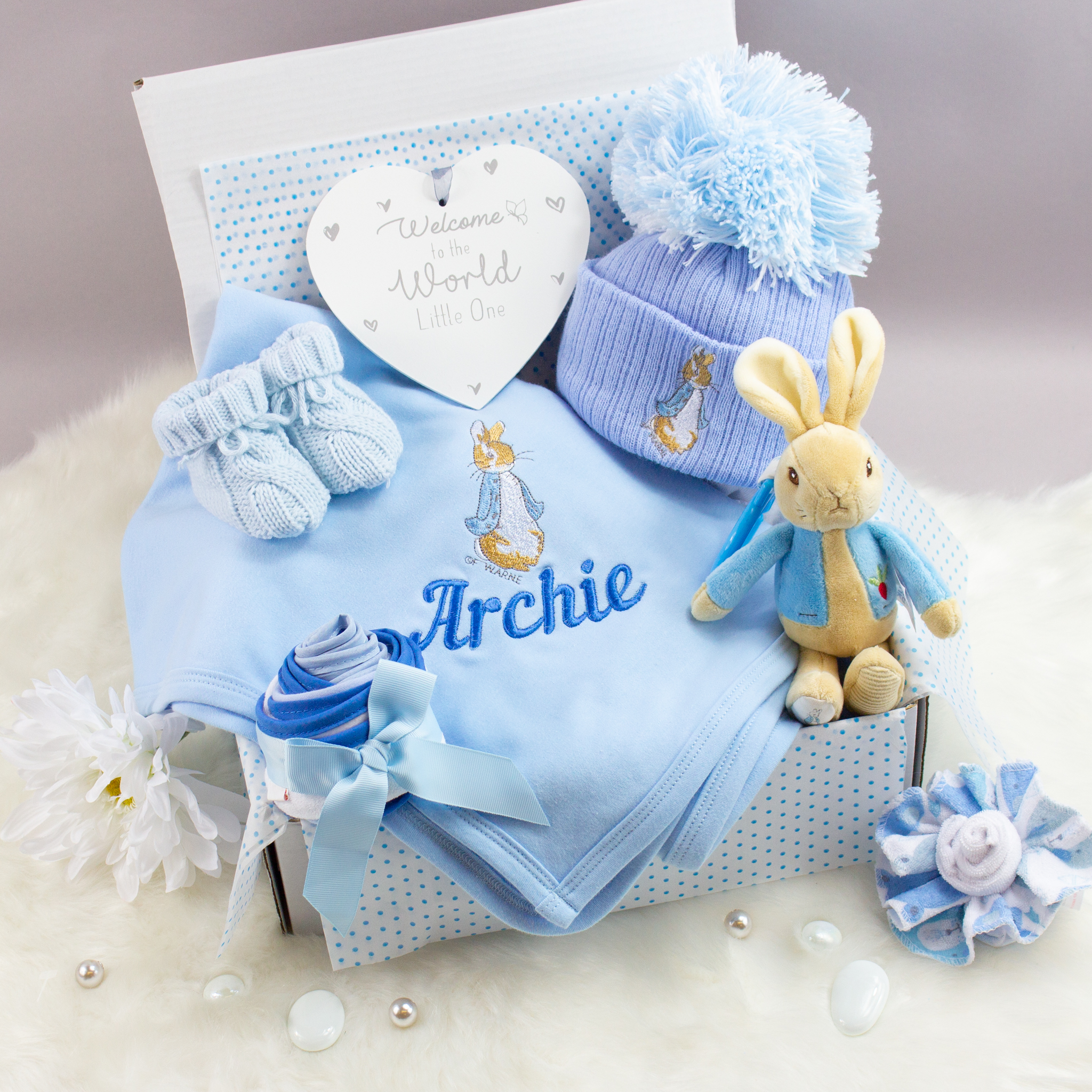 Personalised baby boy peter rabbit gift set