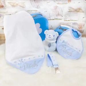 Personalised Baby Boy Blanket & Bib Gift Set