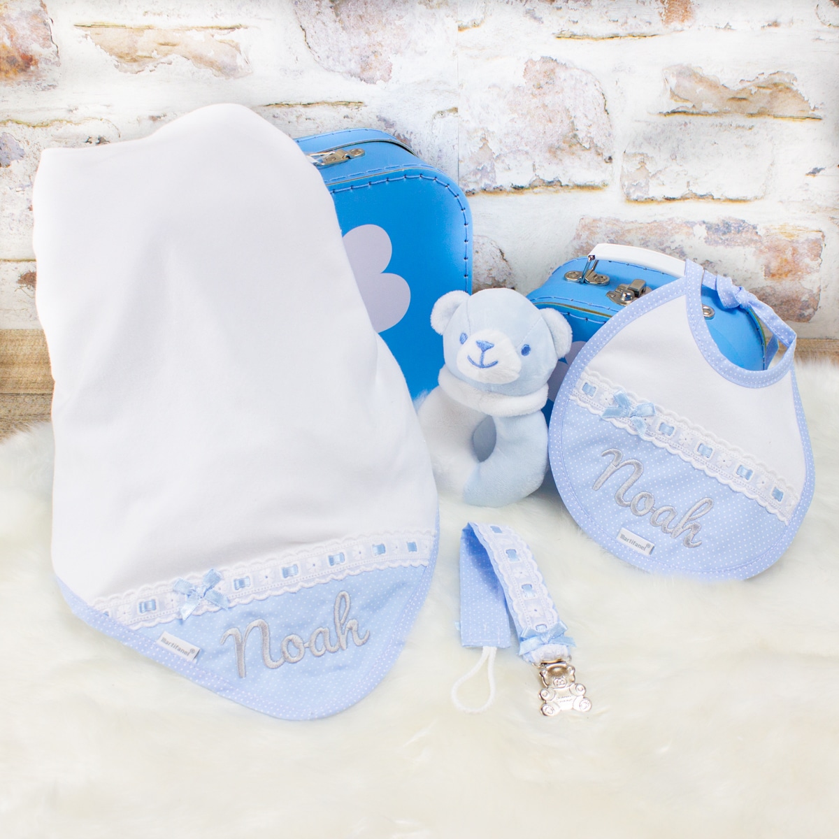 Personalised ‘Sleep & Eat’ Blanket & Bib Blue Gift Set