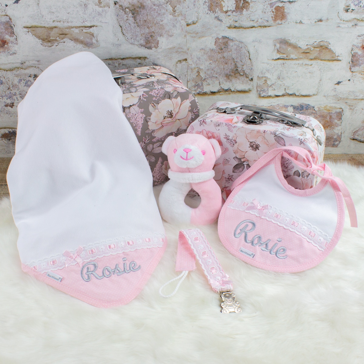 Personalised ‘Sleep & Eat’ Blanket & Bib Pink Gift Set