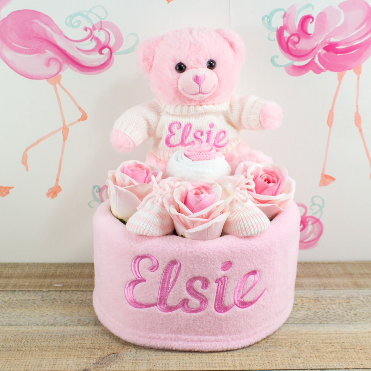 Personalised Baby Girl Teddy Bear Pink Nappy Cake