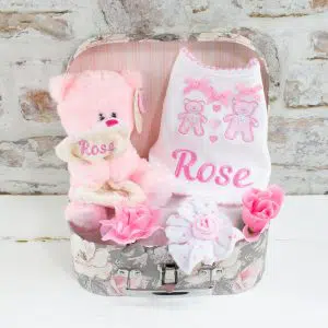 Personalised Baby Girl Gift Set - Bear & Bib