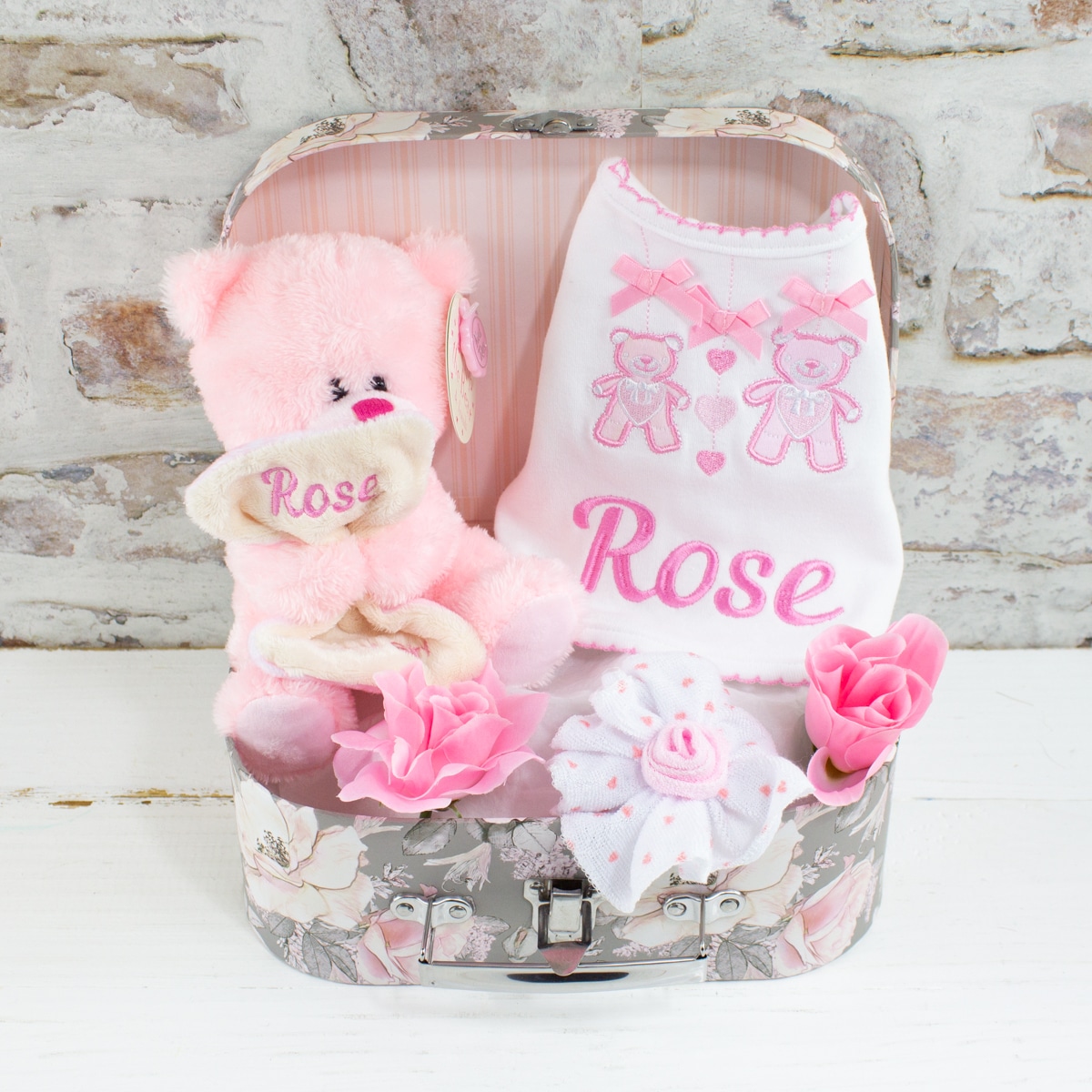 Personalised ‘Bear & Bib’ Baby Girl Gift Set