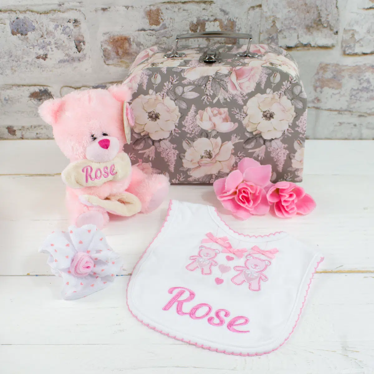 personalised baby girl gift set - bear & bib