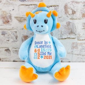 Personalised Baby Boy Blue Dinosaur Toy