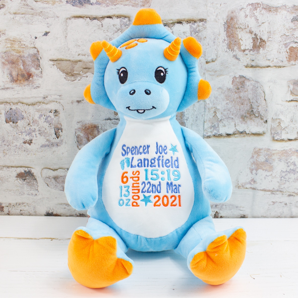 Personalised Blue ‘Sir Monty’ Dinosaur Soft Toy