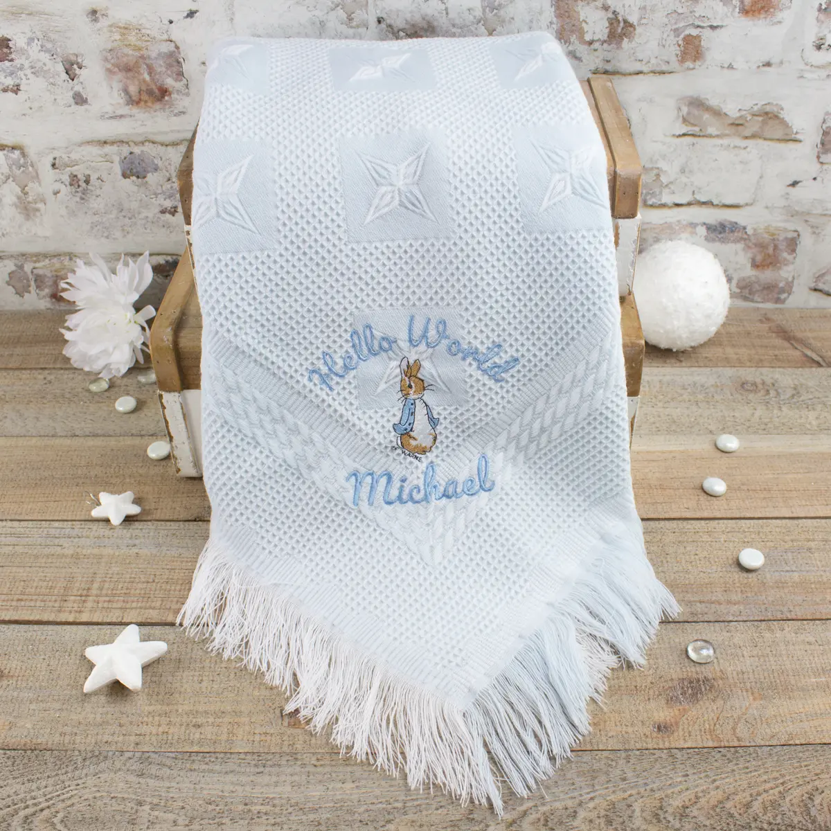 Personalised Blue Peter Rabbit Baby Blanket