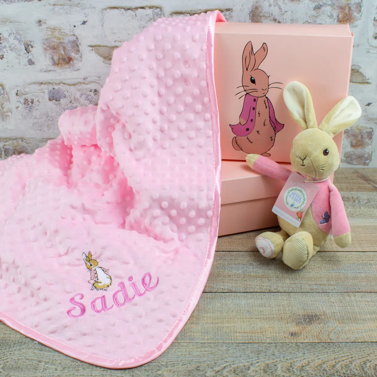 Personalised Flopsy rabbit baby gift set
