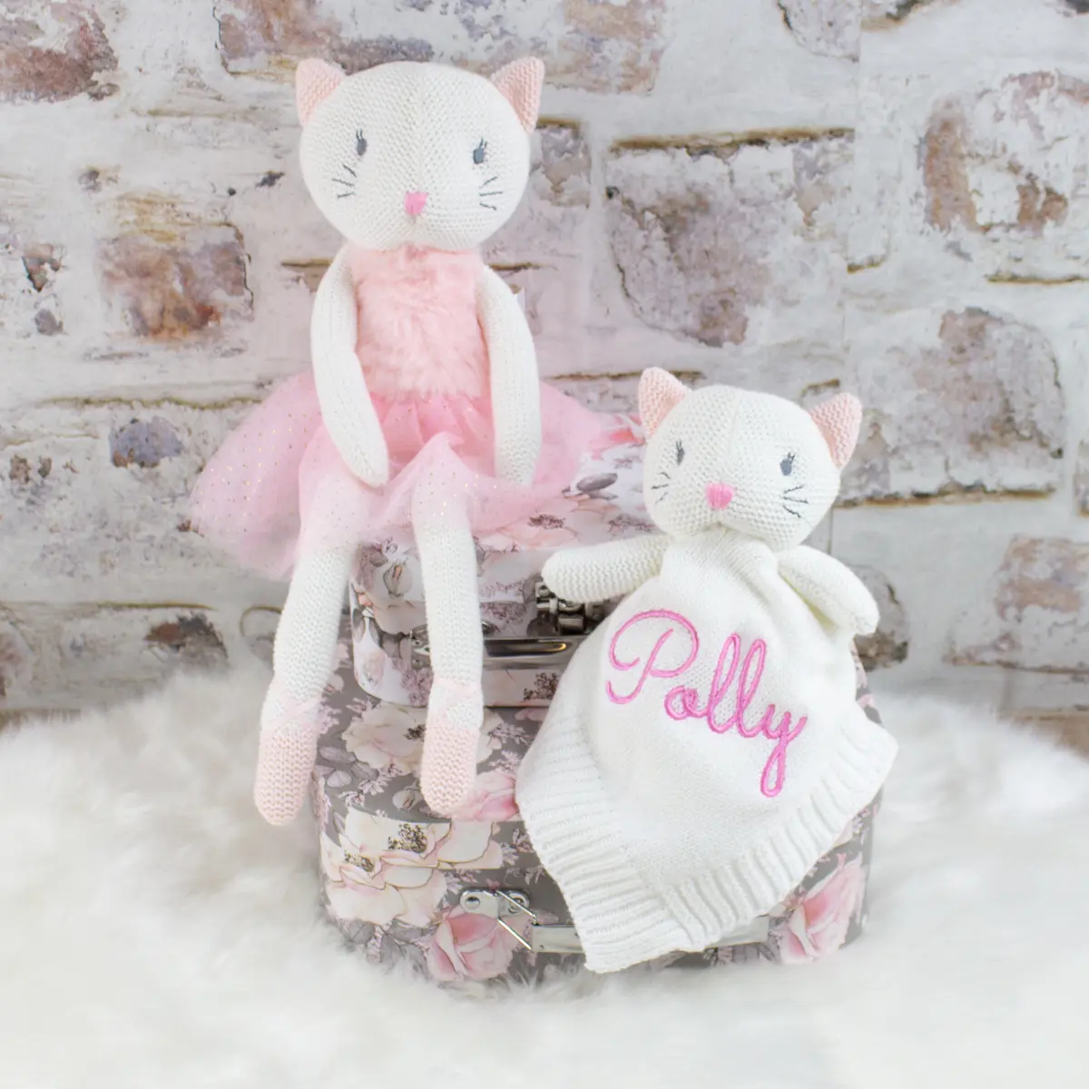 Personalised Baby Girl Knitted Kitten Gift Set