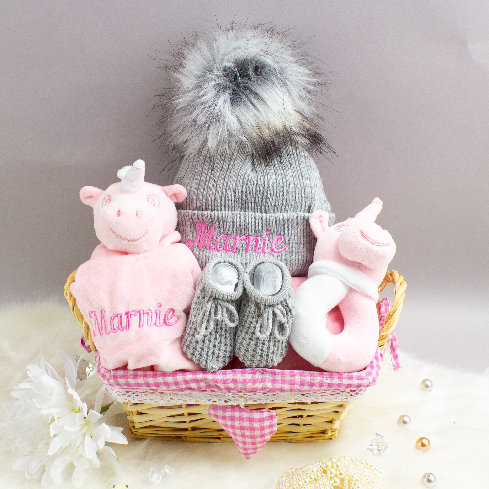 personalised pink baby girl gift set
