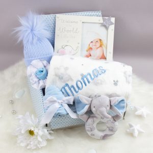 personalised baby boy elephant gift set