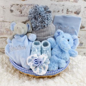 Personalised Baby Boy Elephant Gift Basket