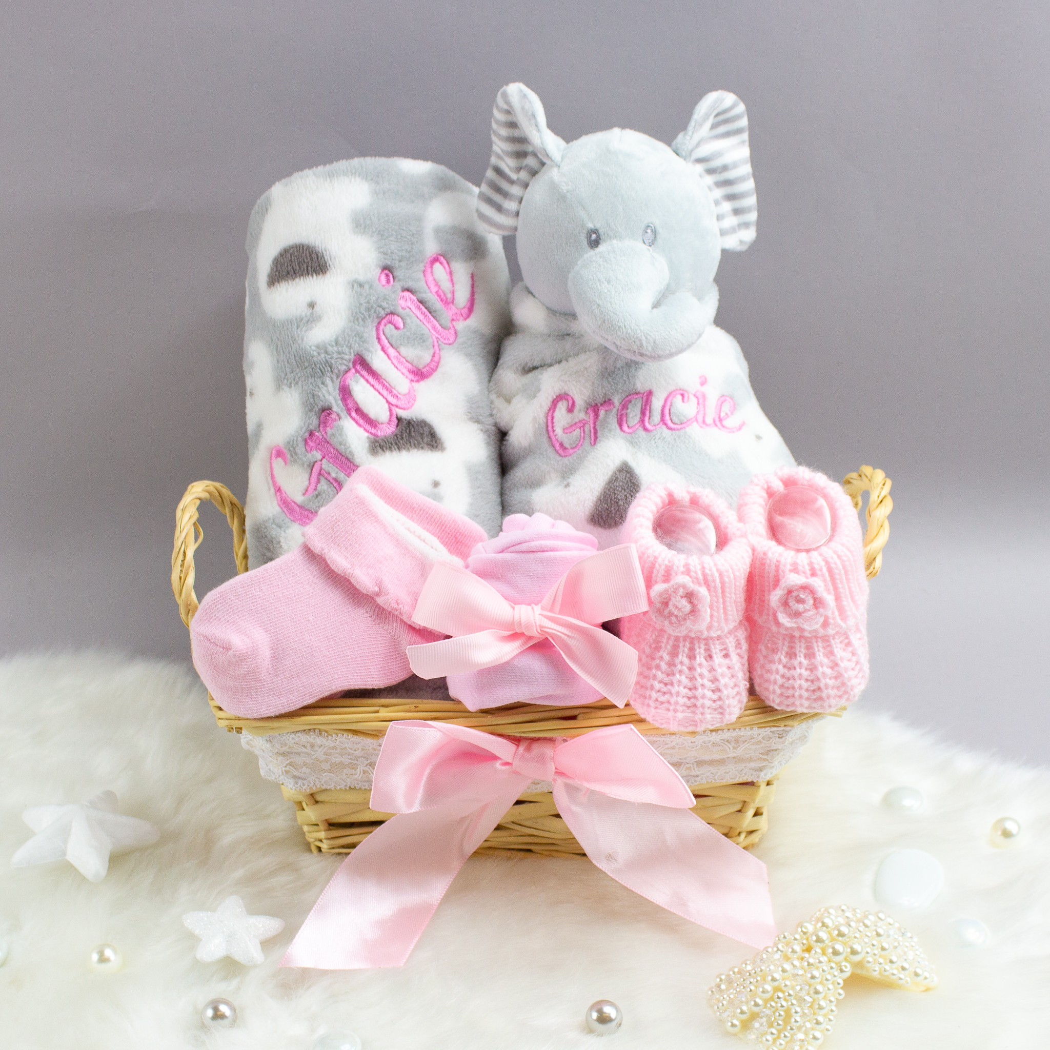 personalised baby girl elephant gift hamper
