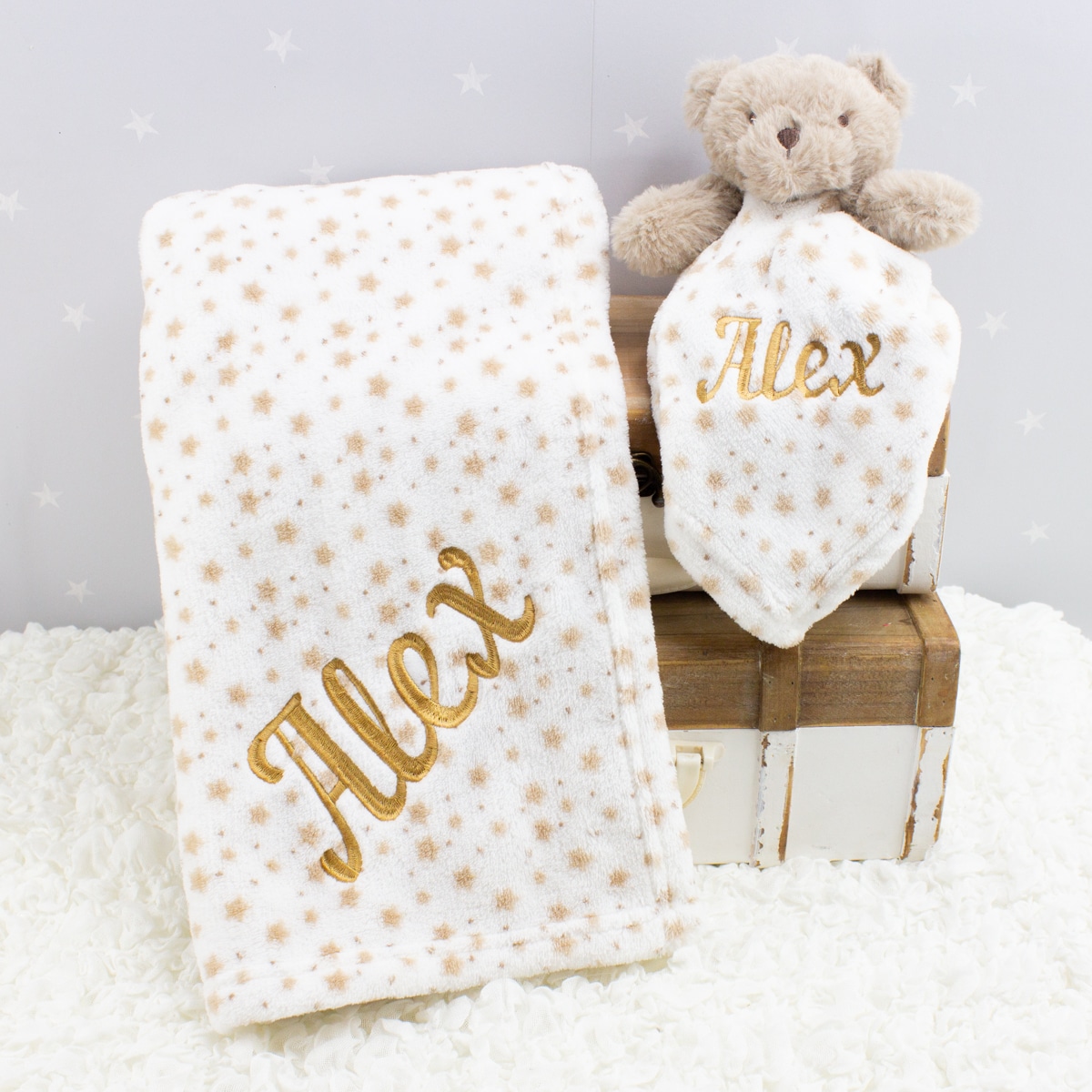 Personalised Teddy Bear & Blanket Baby Gift Set