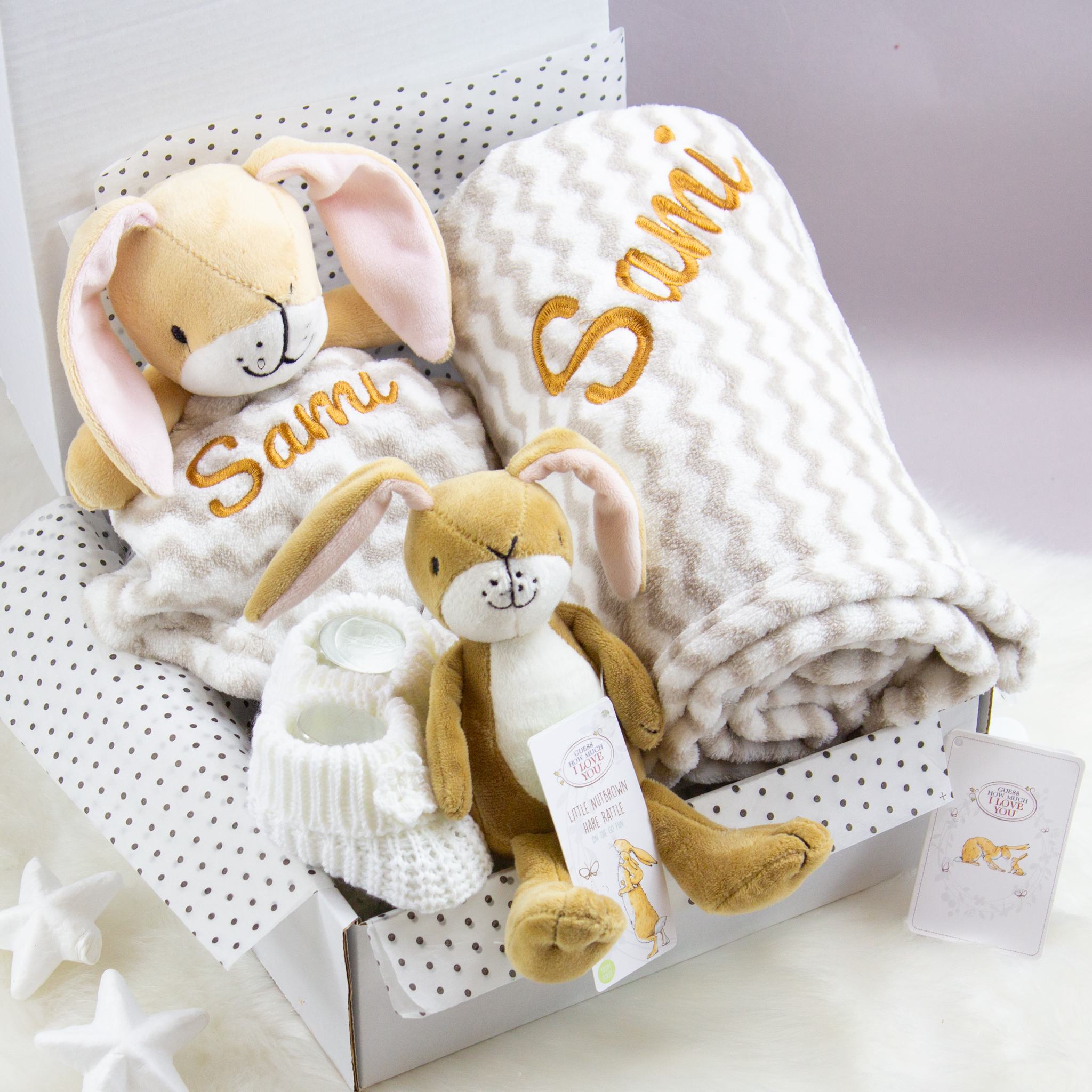 Personalised baby bunny rabbit gift set
