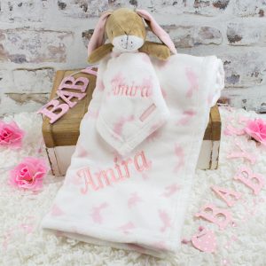 Personalised Pink Baby Girl Blanket & Comforter Gift Set