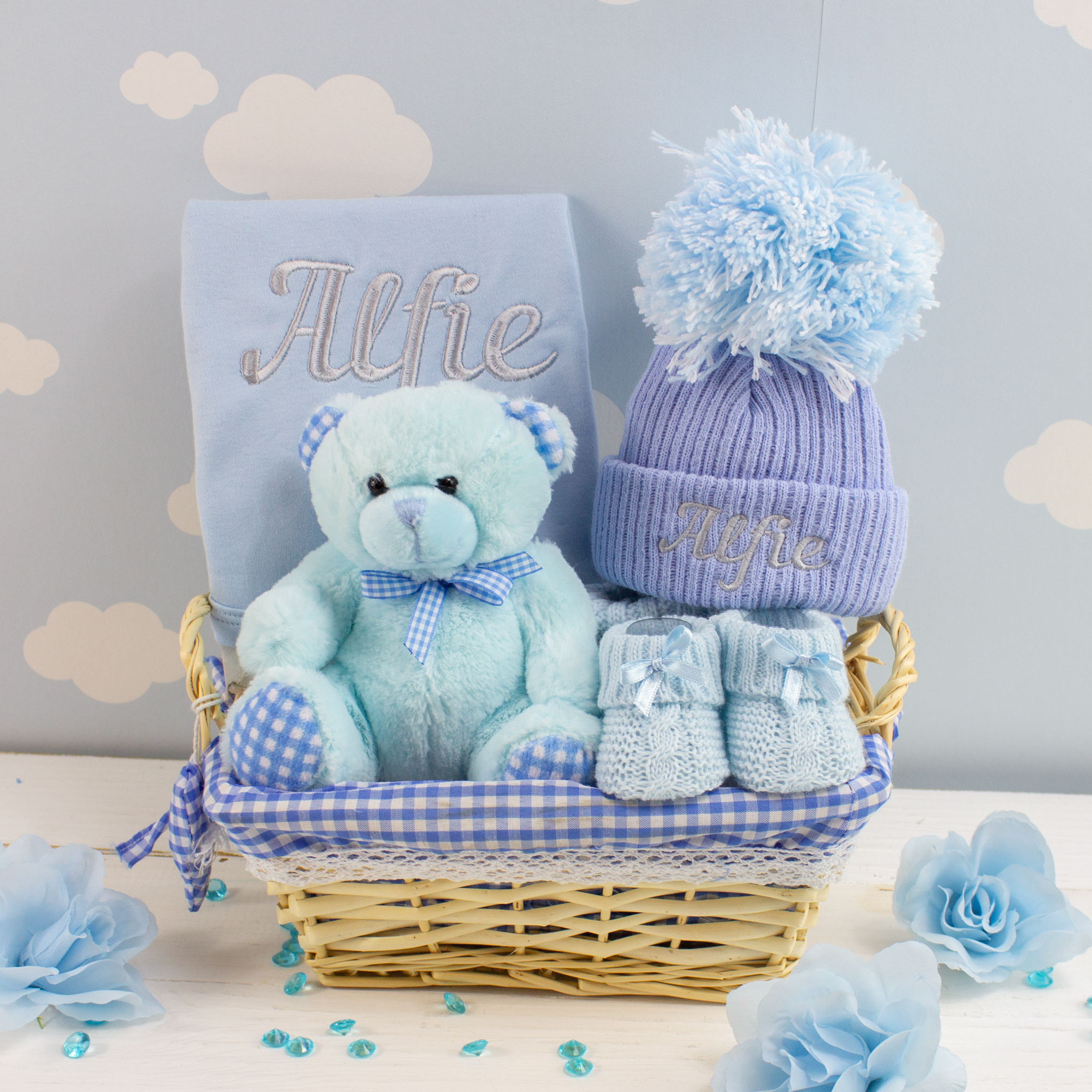 Personalised Blue ‘Baby Must Have’ Gift Basket