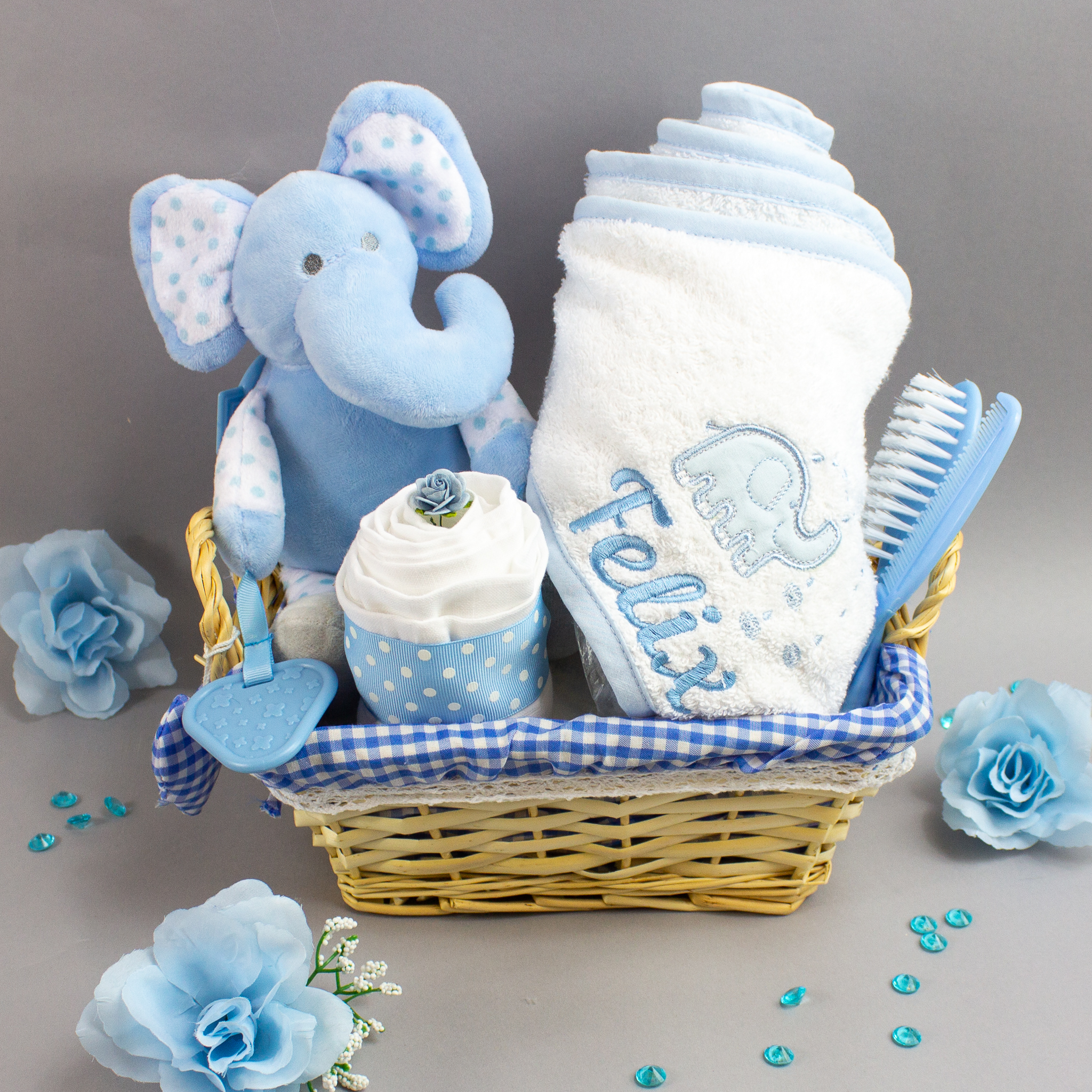 Personalised Elephant New Baby Boy ‘Bed Time’ Gift Basket