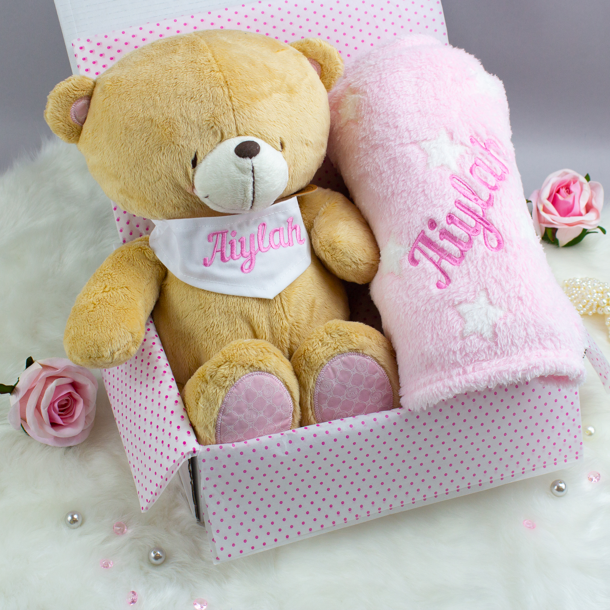 Personalised Baby Girl teddy Bear gift hamper