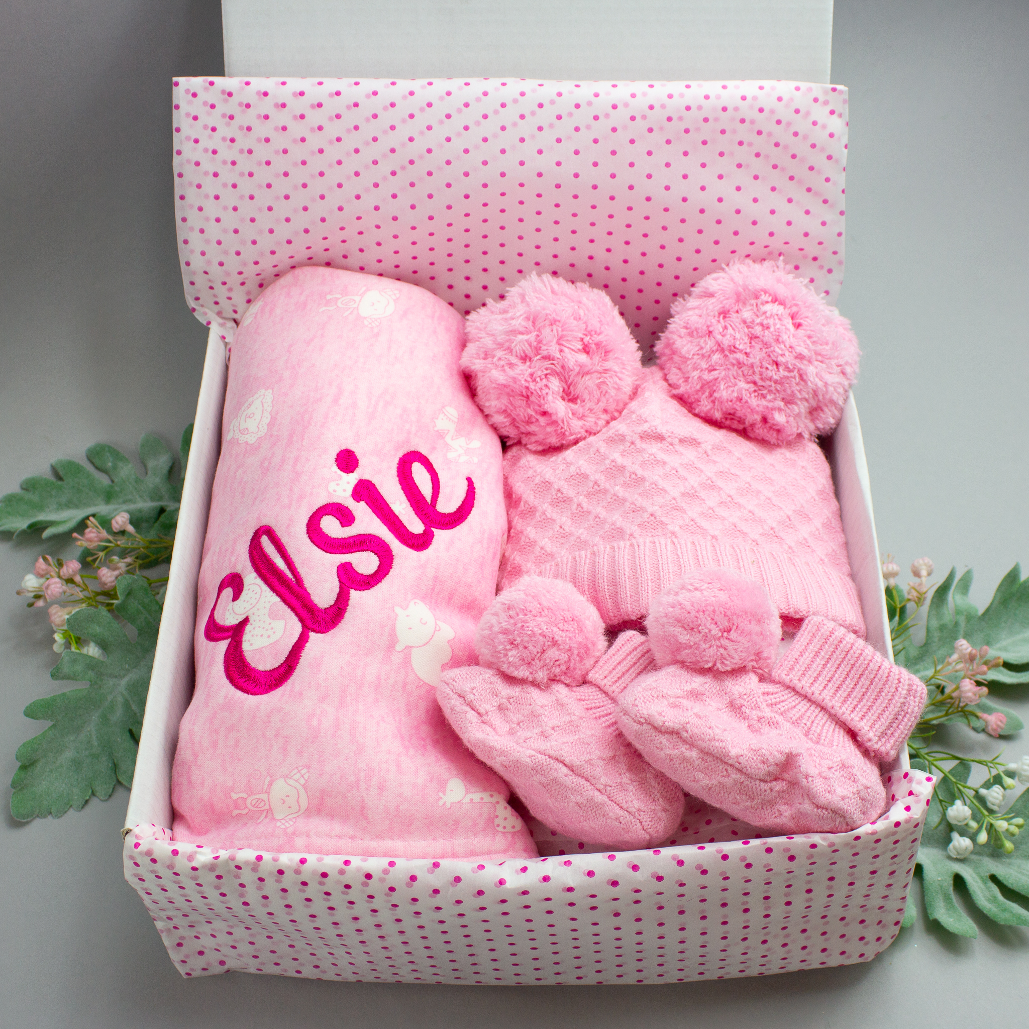 Personalised Pink New Baby Gift Set