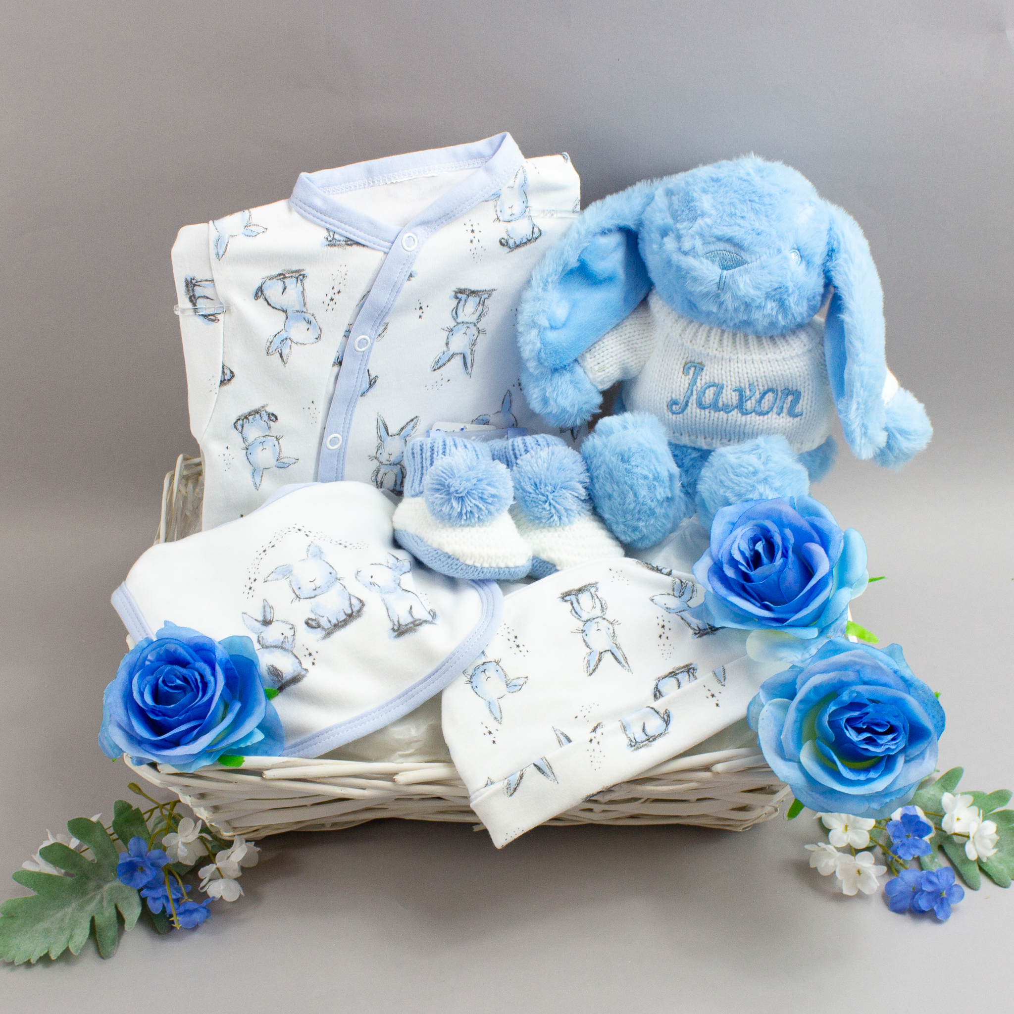 Personalised Blue Bunny Rabbit Baby Gift Hamper