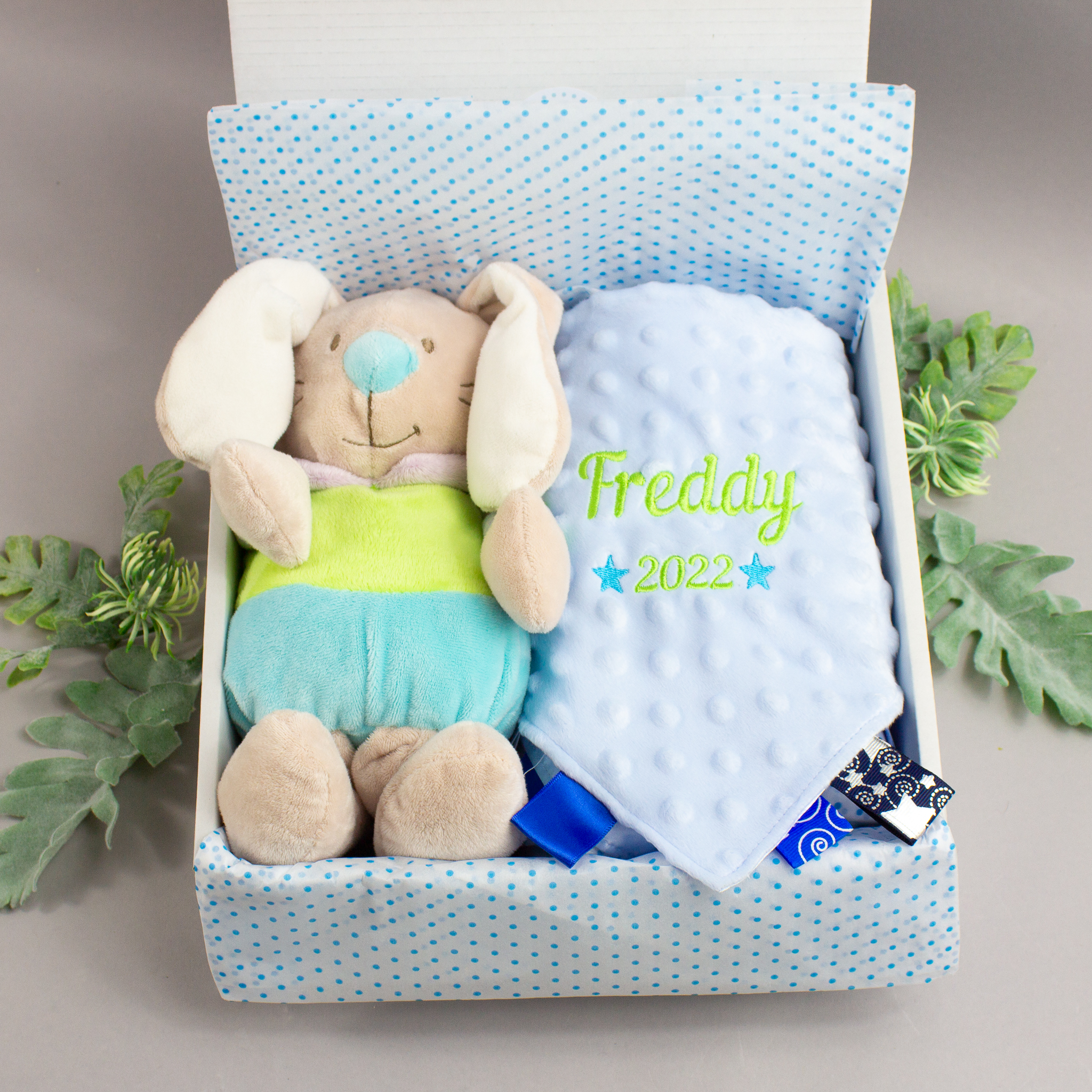 Personalised Blue Bunny Rabbit Baby Gift Box