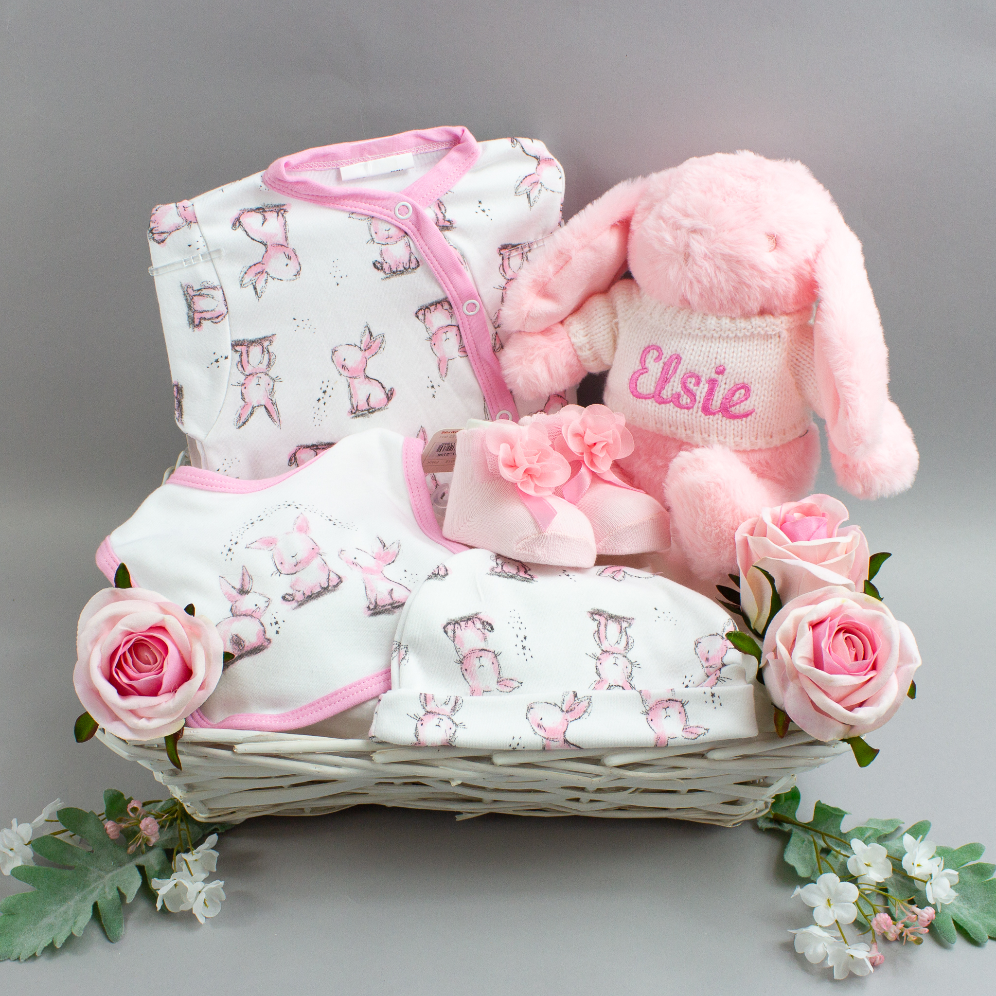 Personalised Pink Bunny Rabbit Baby Gift Hamper