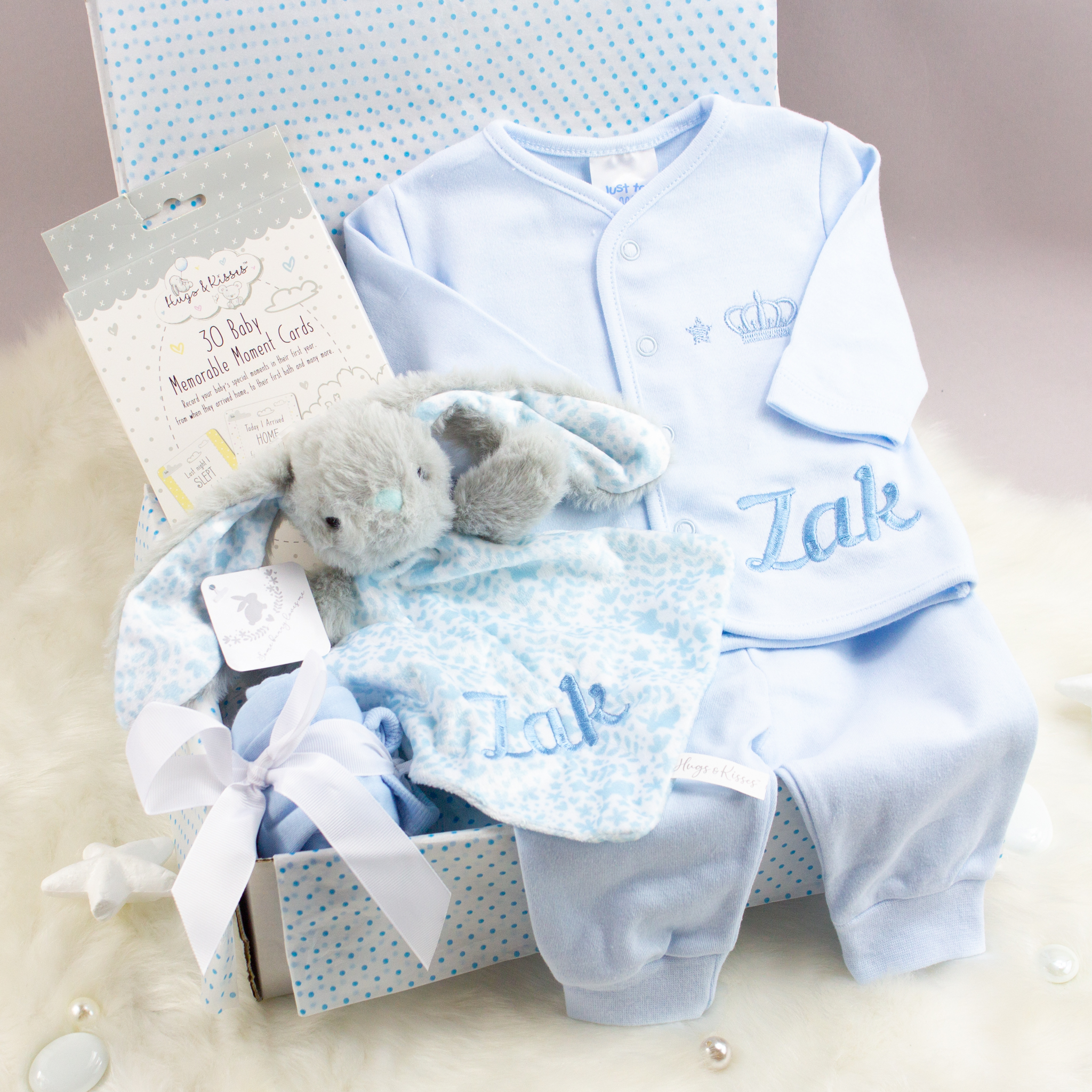 personalised blue baby gift set