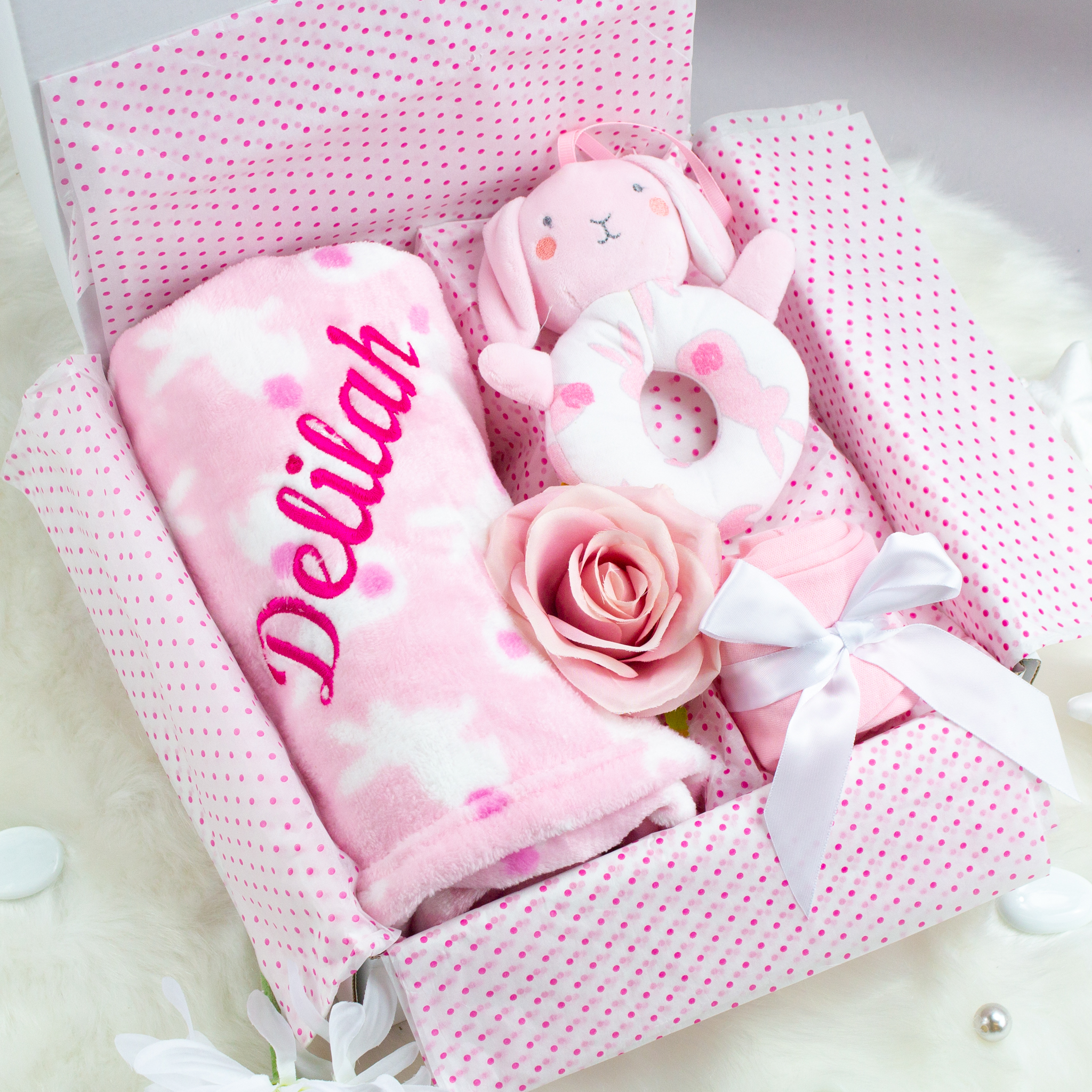 personalised pink baby girl gift hamper