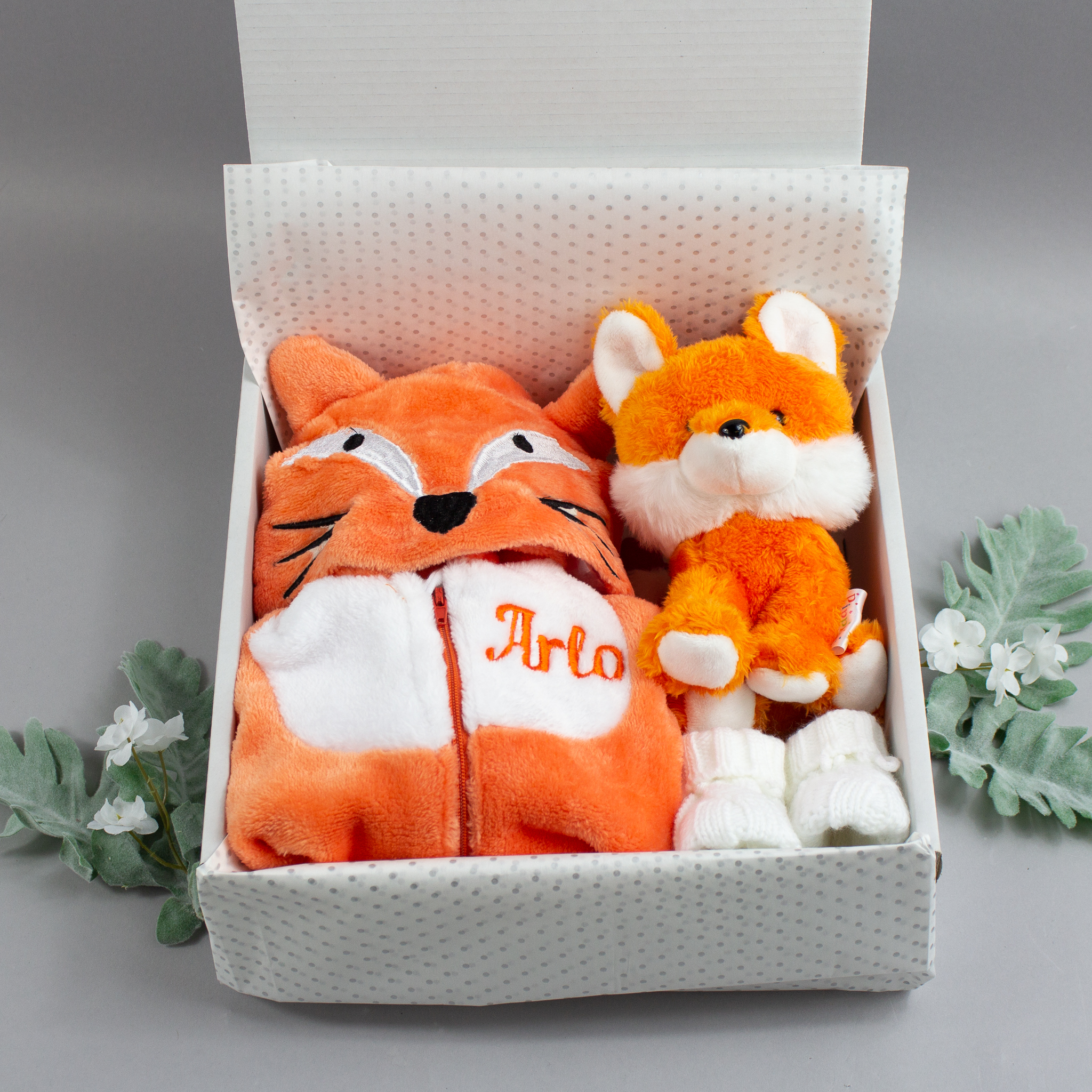Personalised Neutral Fox Baby Gift Set - Heavensent Baby Gifts