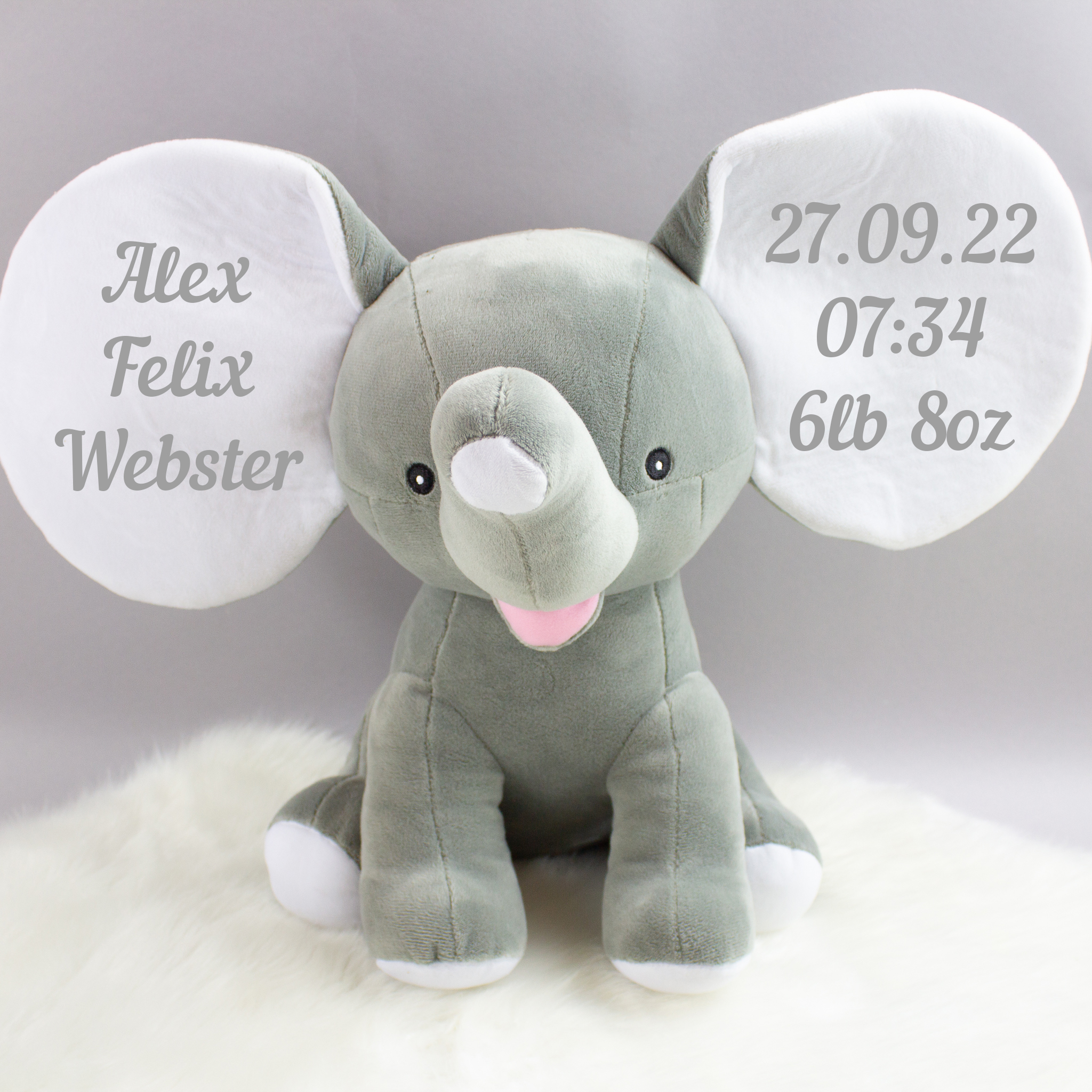 Personalised Neutral Baby Elephant Soft Toy