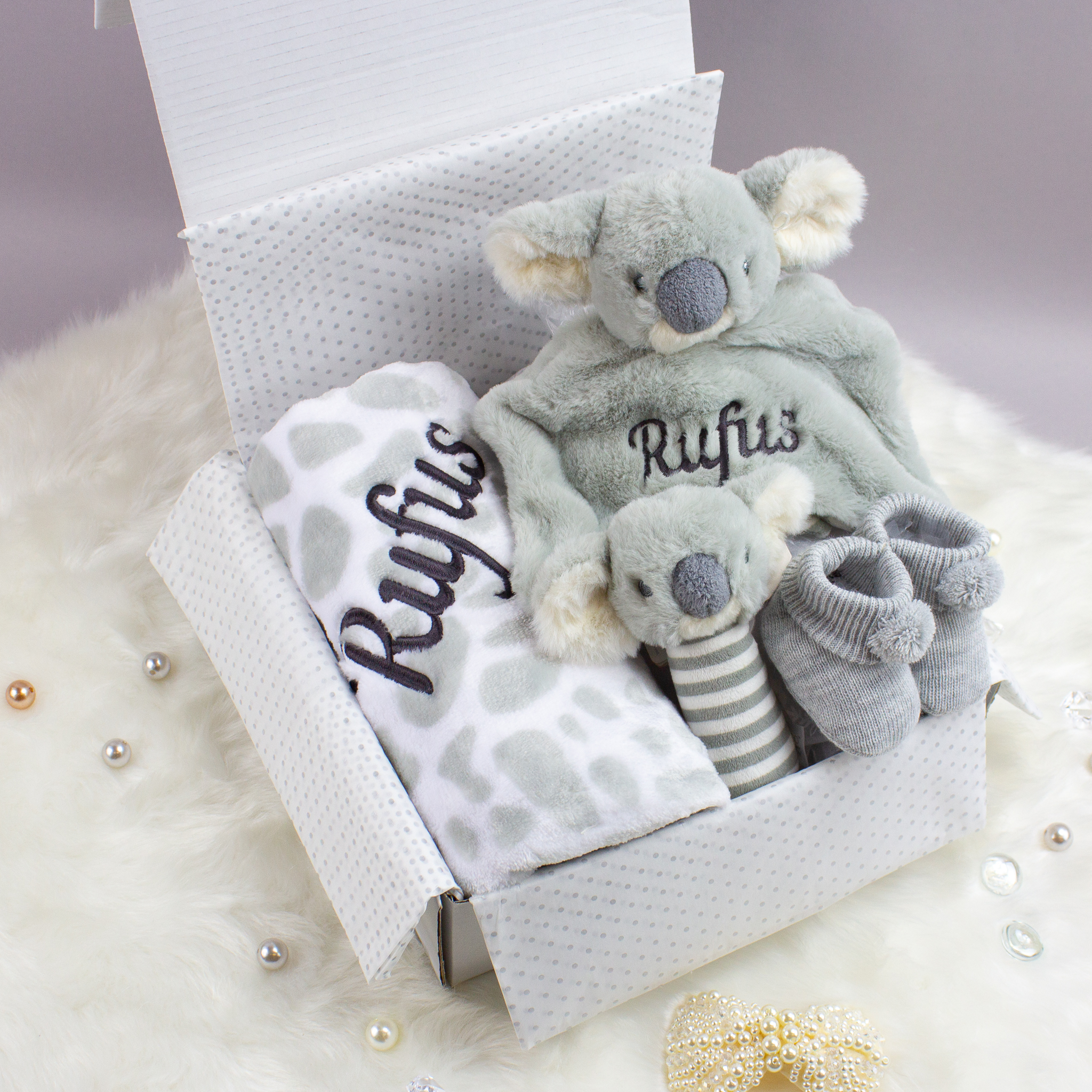 Personalised Grey baby Gift Hamper