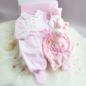 Personalised baby girl unicorn gift hamper